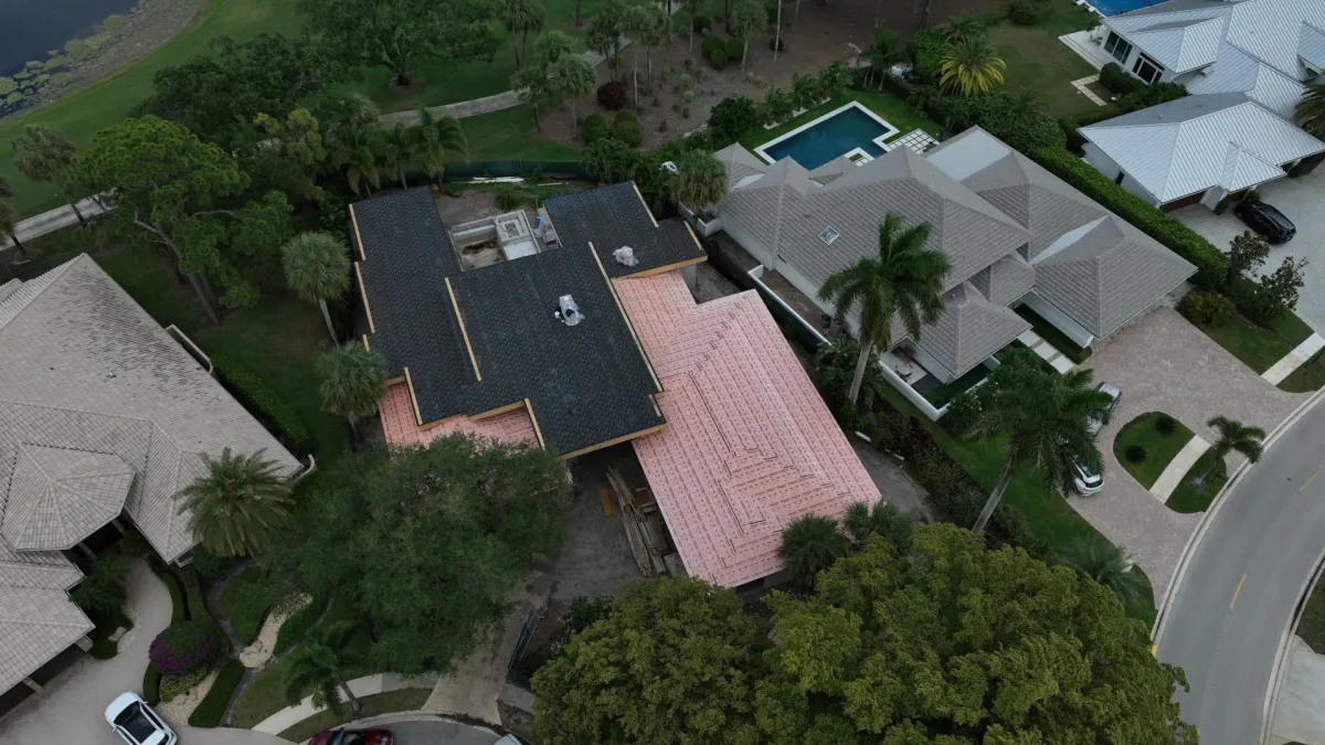 Residential roof-replacement photograph published on Perkins Roofing’s residential-roofing service page.